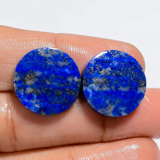 Immaculate Top Grade Quality 100% Natural Lapis Lazuli Round Shape Cabochon Loose Gemstone Pair For Making Earrings 25 Ct. 16X16X3 mm V-7386