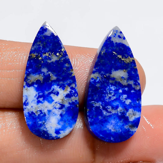 Incredible Top Grade Quality 100% Natural Lapis Lazuli Pear Shape Cabochon Loose Gemstone Pair For Making Earrings 23.5 Ct 25X11X3 mm V-7387