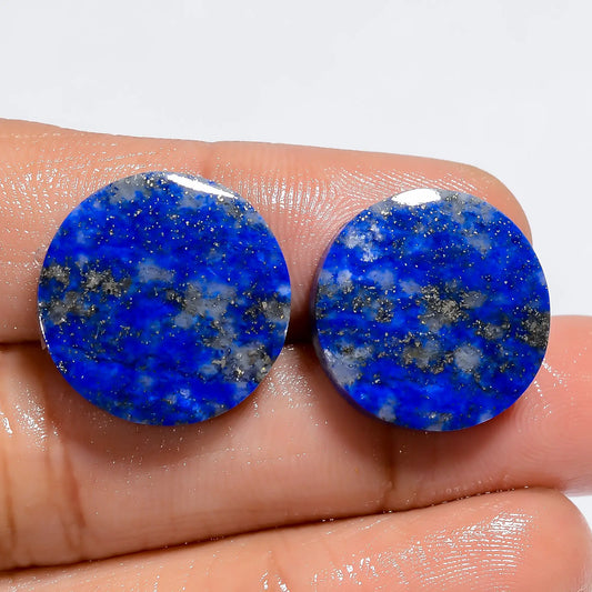 Marvellous Top Grade Quality 100% Natural Lapis Lazuli Round Shape Cabochon Loose Gemstone Pair For Making Earrings 30 Ct. 17X17X3 mm V-7388