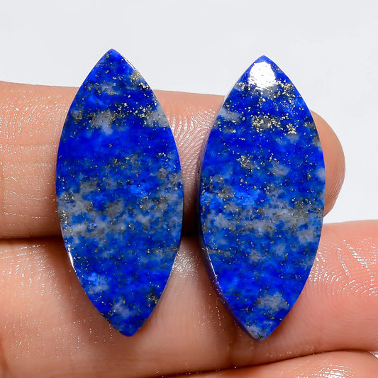 Mind Blowing Top Grade Quality 100% Natural Lapis Lazuli Marquise Shape Cabochon Gemstone Pair For Making Earrings 27.5 Ct 27X11X3 mm V-7389