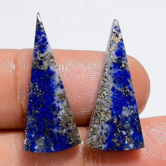 Lapis Lazuli Triangle Shape Cabochon Loose Gemstone 2 Pcs Lot Natural 15.5 Ct. 23X9 24X9 mm V-7390
