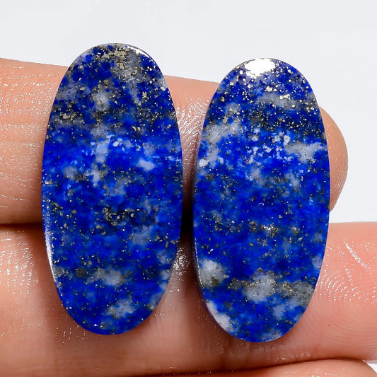 Outstanding Top Grade Quality 100% Natural Lapis Lazuli Oval Shape Cabochon Loose Gemstone Pair For Making Earrings 30.5 Ct 25X11X3 mm V-7393