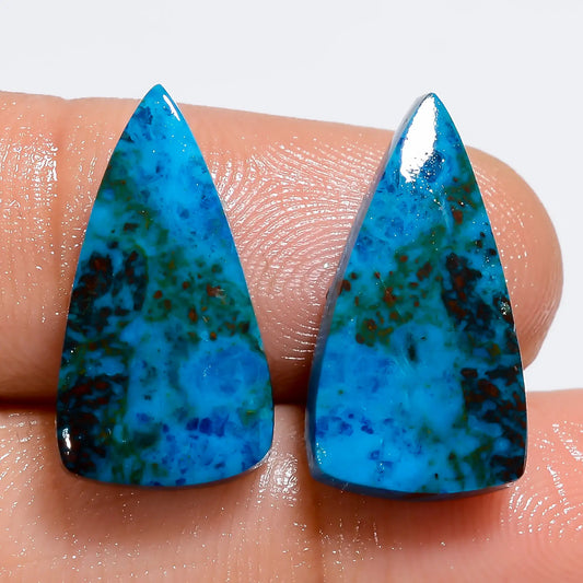 Tempting Top Grade Quality 100% Natural Chrysocolla Triangle Shape Cabochon Loose Gemstone Pair For Making Earrings 14 Ct. 18X9X3 mm V-7398