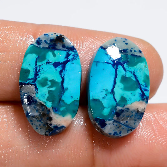 Wonderful Top Grade Quality 100% Natural Chrysocolla Oval Shape Cabochon Loose Gemstone Pair For Making Earrings 20 Ct. 17X10X3 mm V-7401