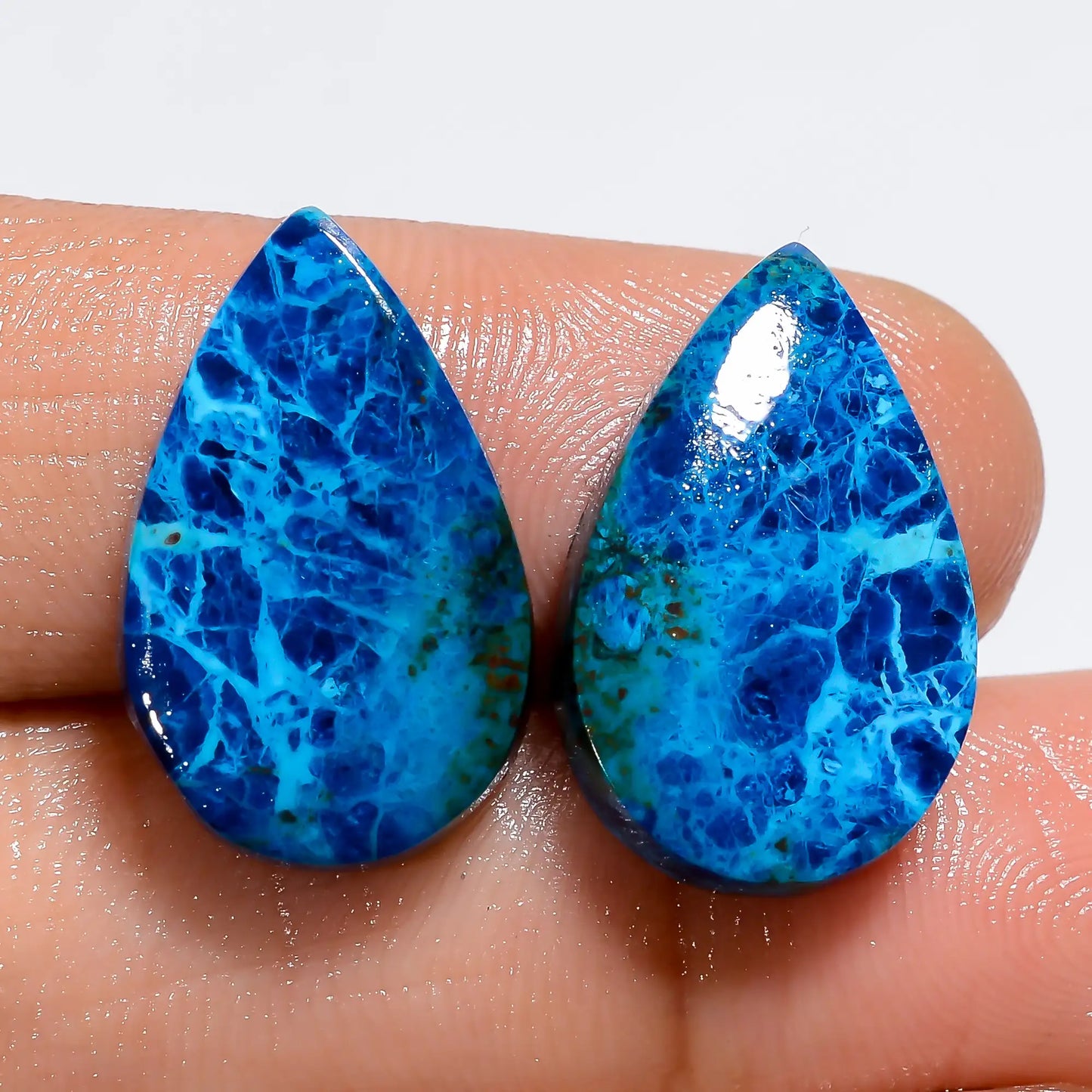 Attractive Top Grade Quality 100% Natural Chrysocolla Pear Shape Cabochon Loose Gemstone Pair For Making Earrings 20 Ct. 19X11X3 mm V-7403