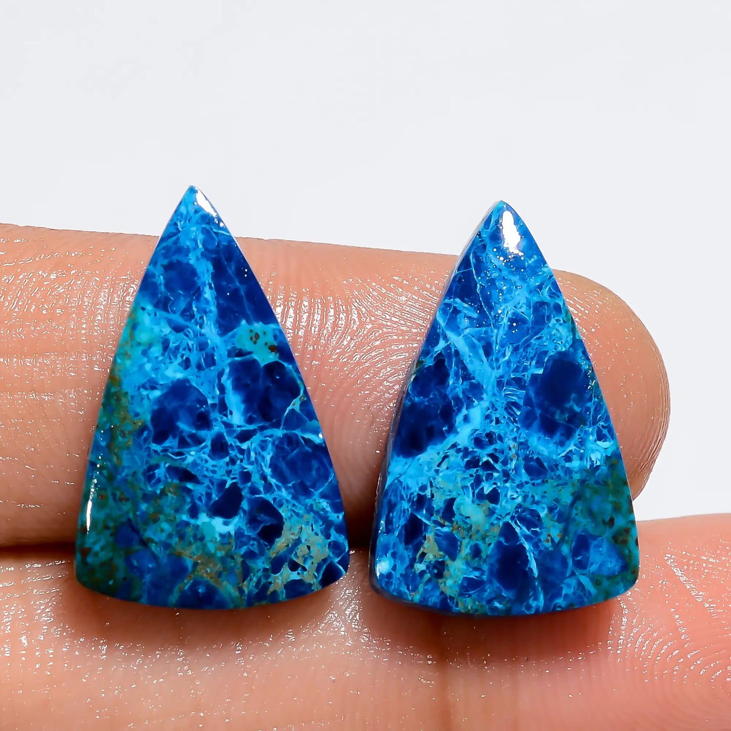 Awesome Top Grade Quality 100% Natural Chrysocolla Triangle Shape Cabochon Loose Gemstone Pair For Making Earrings 17 Ct. 19X11X3 mm V-7404