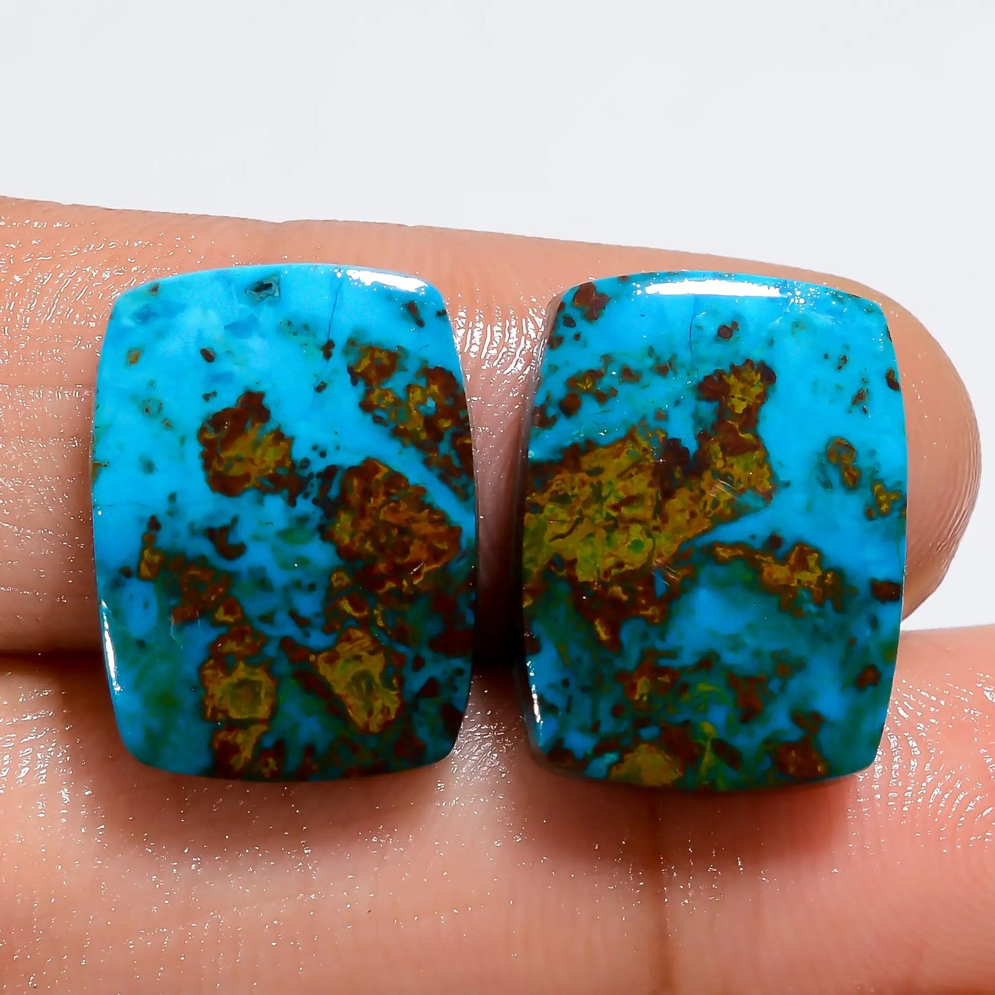 Beautiful Top Grade Quality 100% Natural Chrysocolla Radiant Shape Cabochon Loose Gemstone Pair For Making Earrings 20.5 Ct. 16X12X3 mm V-7405