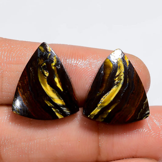 Immaculate Top Grade Quality 100% Natural Iron Tiger Eye Triangle Shape Cabochon Gemstone Pair For Making Earrings 21 Ct. 17X14X3 mm V-7414