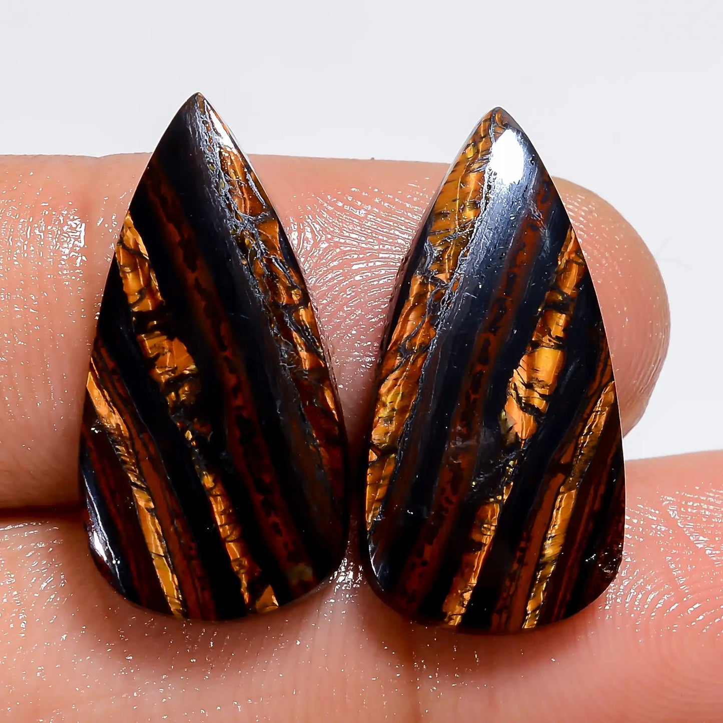 Marvellous Top Grade Quality 100% Natural Iron Tiger Eye Pear Shape Cabochon Loose Gemstone Pair For Making Earrings 18 Ct 21X10X2 mm V-7416