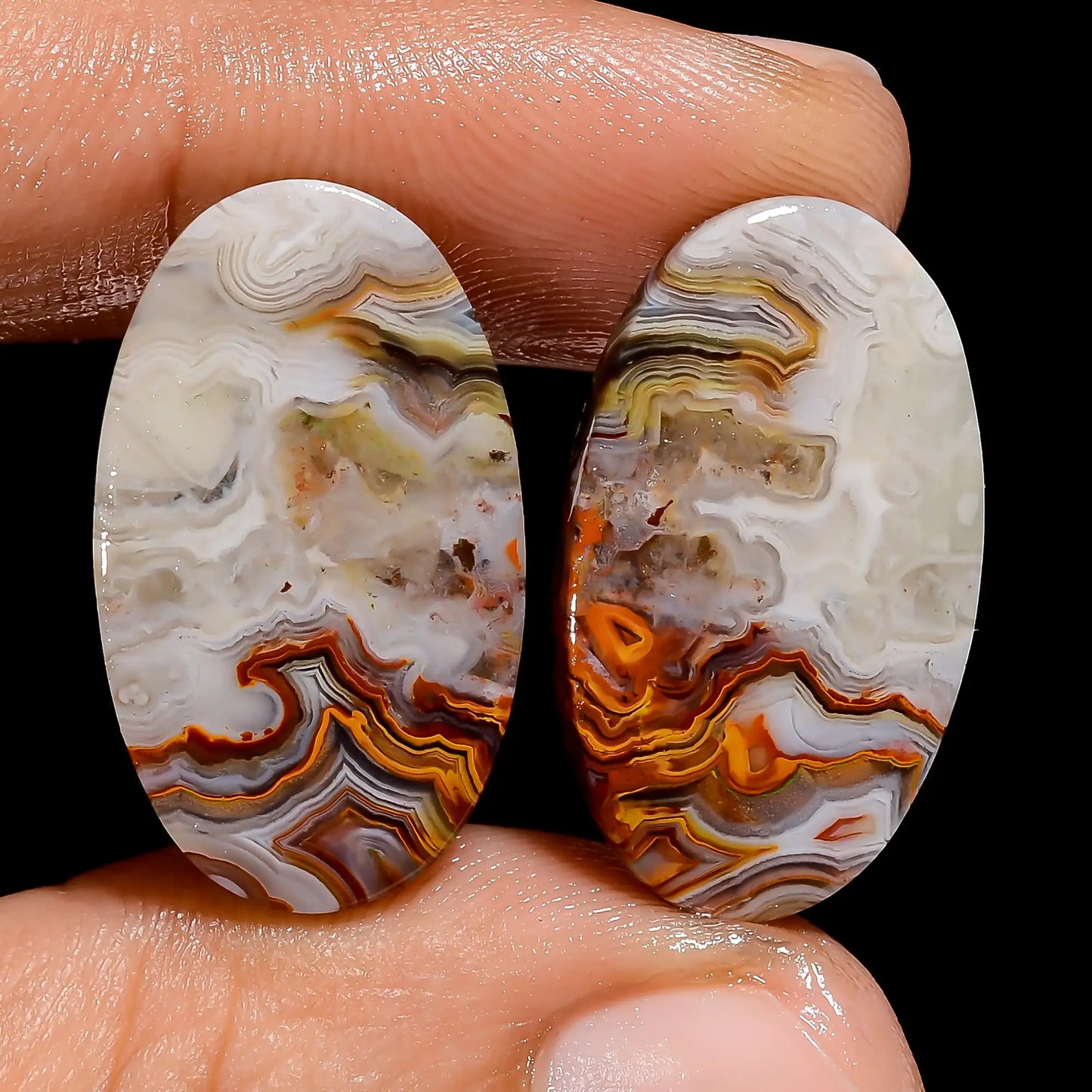 Splendid Top Grade Quality 100% Natural Crazy Lace Agate Oval Shape Cabochon Loose Gemstone Pair For Making Earrings 24 Ct 23X13X3 mm V-7422