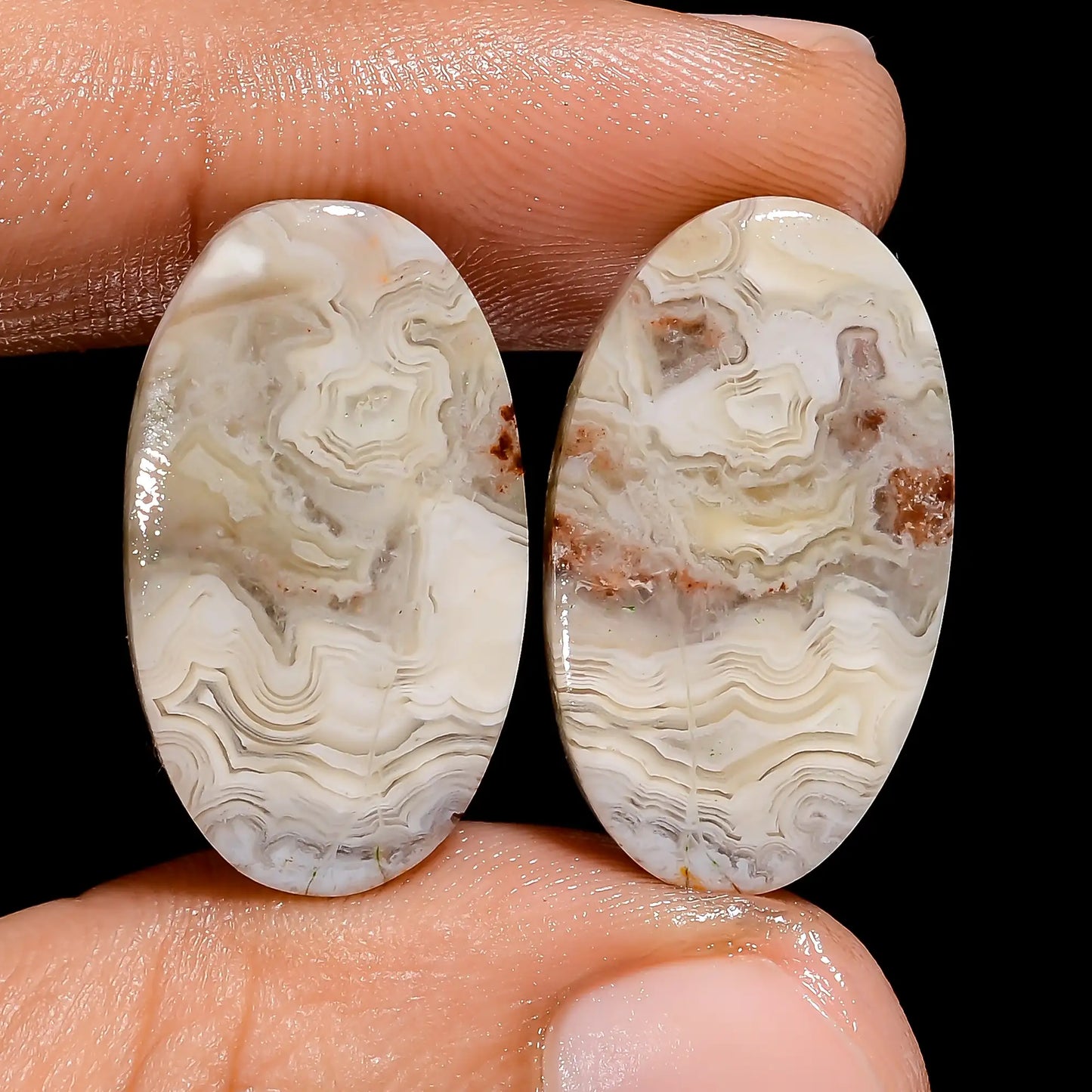 Superb Top Grade Quality 100% Natural Crazy Lace Agate Oval Shape Cabochon Loose Gemstone Pair For Making Earrings 25 Ct. 23X12X3 mm V-7423