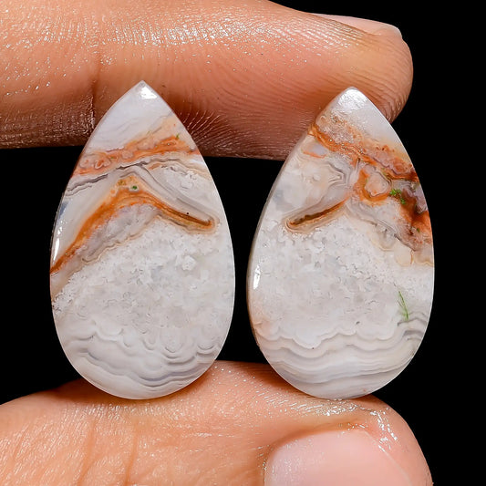 Stunning Top Grade Quality 100% Natural Crazy Lace Agate Pear Shape Cabochon Loose Gemstone Pair For Making Earrings 22.5 Ct 23X13X3 mm V7424