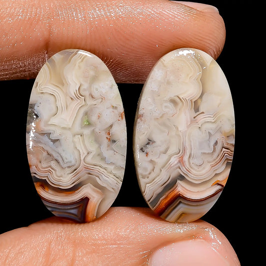 Supreme Top Grade Quality 100% Natural Crazy Lace Agate Oval Shape Cabochon Loose Gemstone Pair For Making Earrings 22 Ct. 23X12X3 mm V-7425