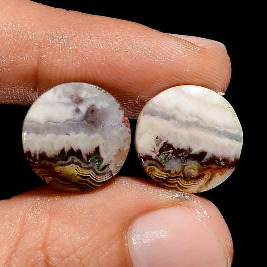 Tempting Top Grade Quality 100% Natural Crazy Lace Agate Round Shape Cabochon Gemstone Pair For Making Earrings 14.5 Ct. 13X13X2 mm V-7426