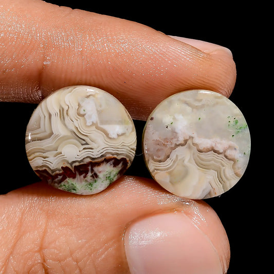 Unique Top Grade Quality 100% Natural Crazy Lace Agate Round Shape Cabochon Loose Gemstone Pair For Making Earrings 13.5 Ct 13X13X2 mm V-7428