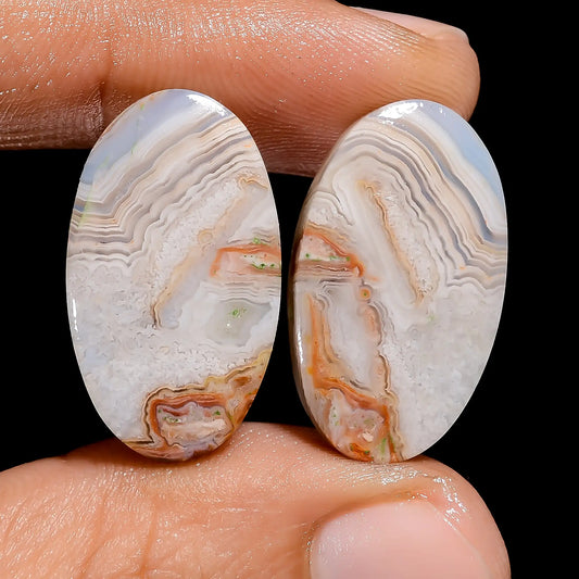 Attractive Top Grade Quality 100% Natural Crazy Lace Agate Oval Shape Cabochon Loose Gemstone Pair For Making Earrings 24 Ct 23X13X3 mm V7431