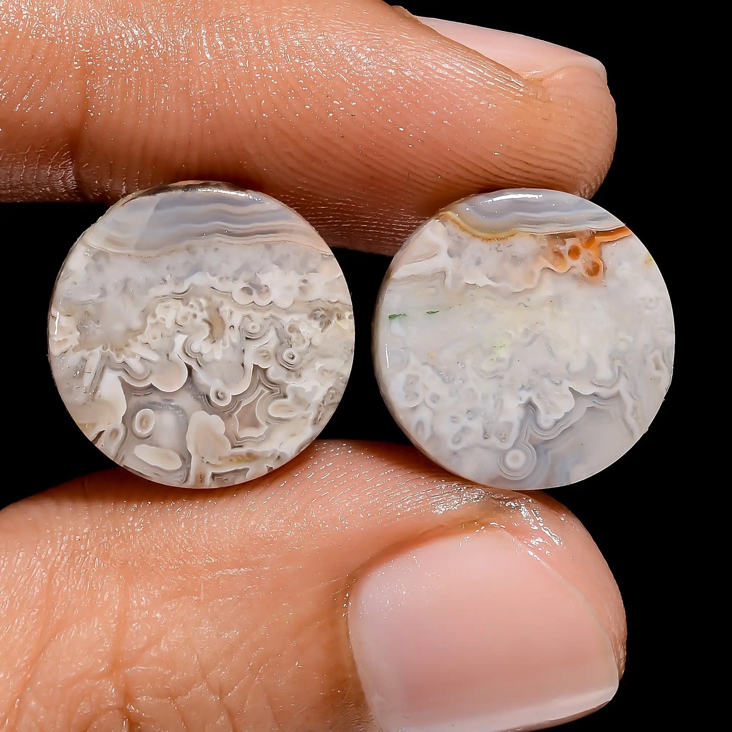 Awesome Top Grade Quality 100% Natural Crazy Lace Agate Round Shape Cabochon Loose Gemstone Pair For Making Earrings 12.5 Ct 13X13X2 mm V7432