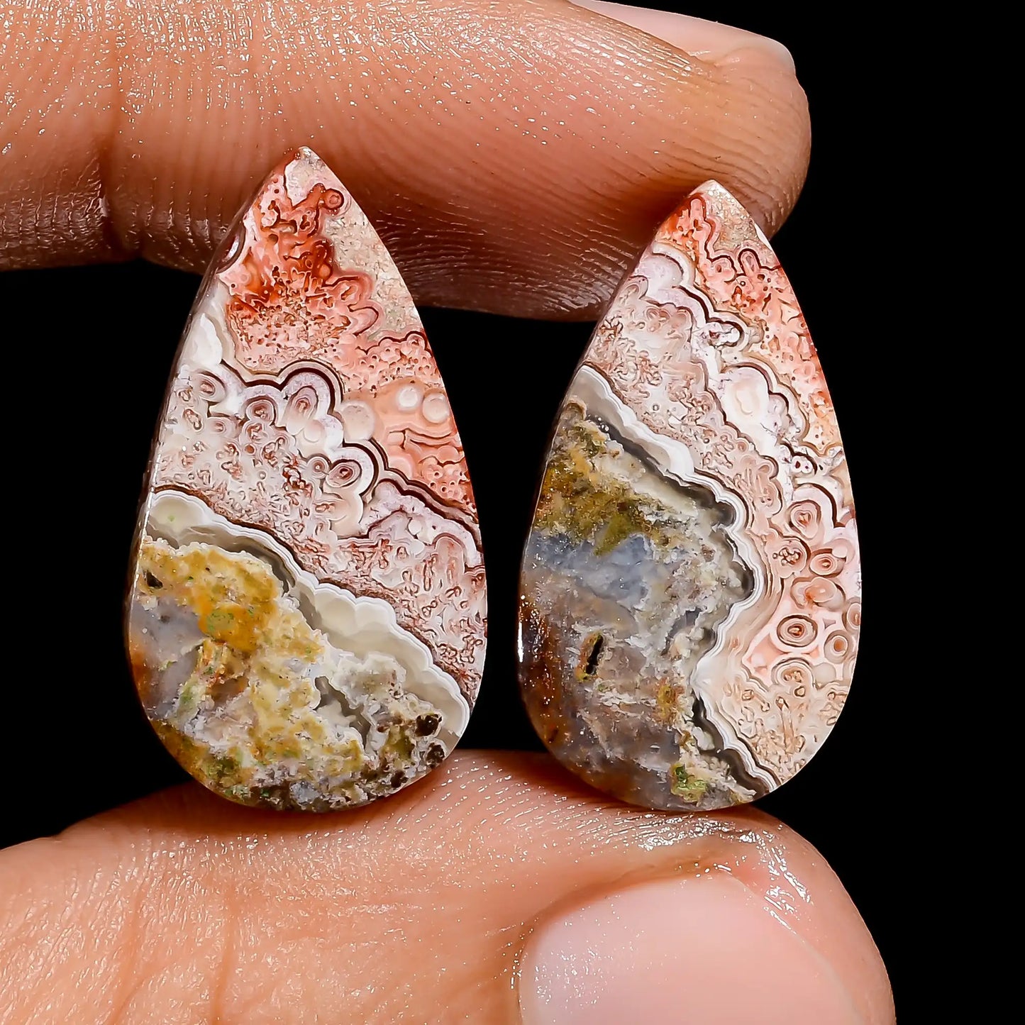 Classic Top Grade Quality 100% Natural Crazy Lace Agate Pear Shape Cabochon Loose Gemstone Pair For Making Earrings 19 Ct. 22X11X2 mm V-7434