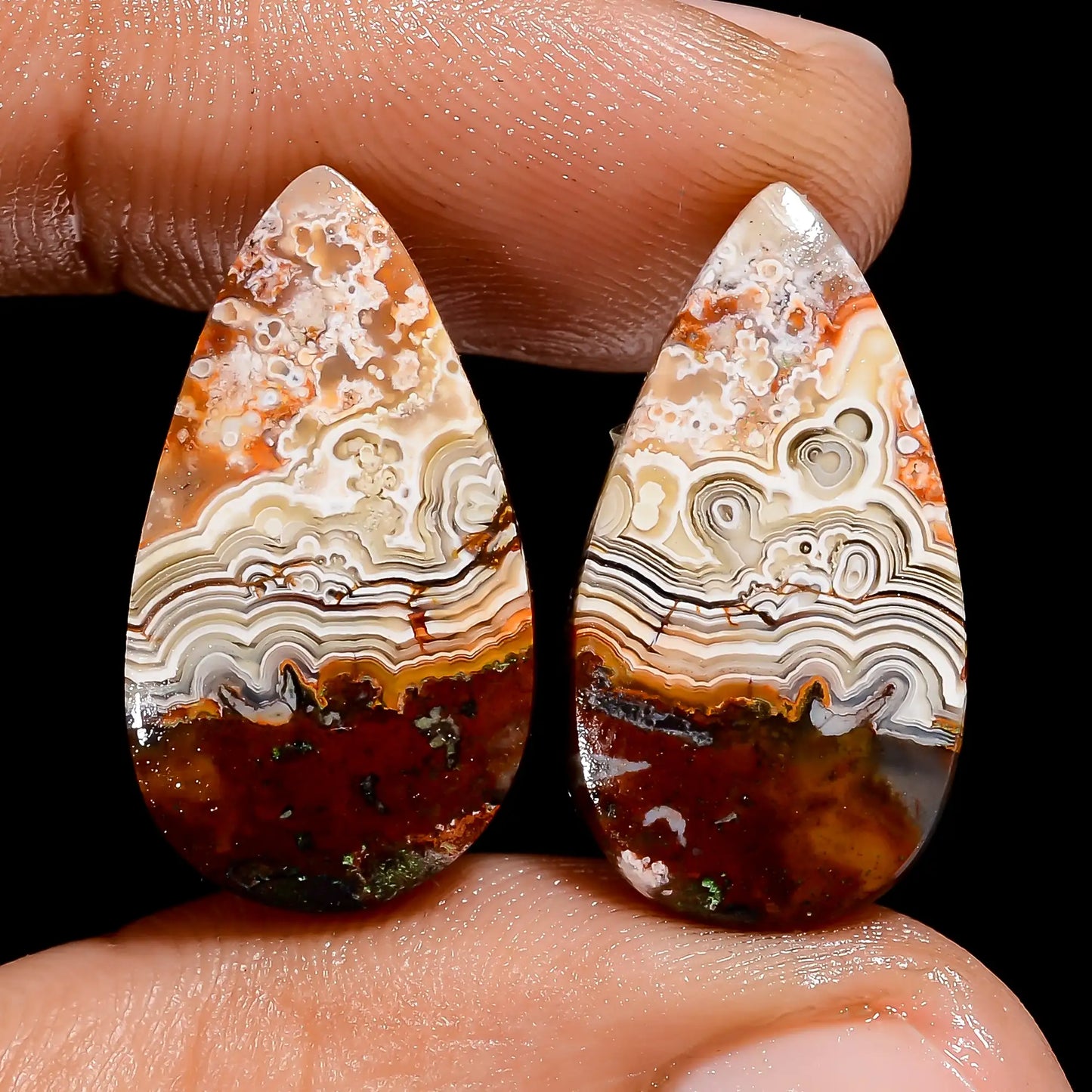 Dazzling Top Grade Quality 100% Natural Crazy Lace Agate Pear Shape Cabochon Loose Gemstone Pair For Making Earrings 17.5 Ct 21X11X3 mm V7435