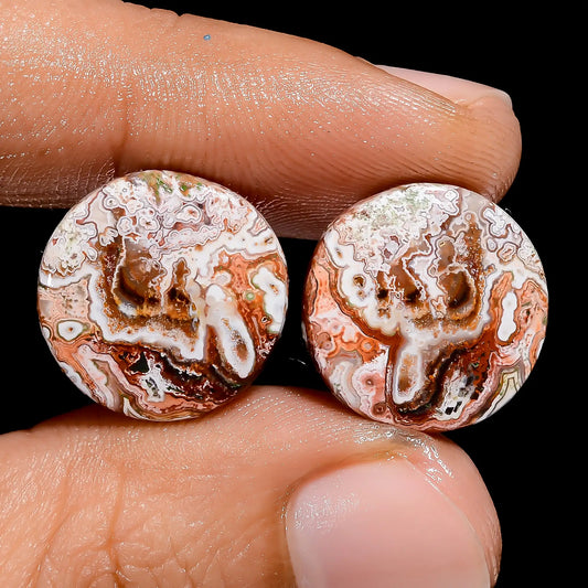 Exclusive Top Grade Quality 100% Natural Crazy Lace Agate Round Shape Cabochon Loose Gemstone Pair For Making Earrings 14 Ct 14X14X2 mm V7437