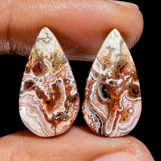 Fabulous Top Grade Quality 100% Natural Crazy Lace Agate Pear Shape Cabochon Loose Gemstone Pair For Making Earrings 11 Ct 19X10X2 mm V-7439