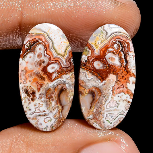 Fantastic Top Grade Quality 100% Natural Crazy Lace Agate Oval Shape Cabochon Loose Gemstone Pair For Making Earrings 16 Ct 20X10X2 mm V-7440