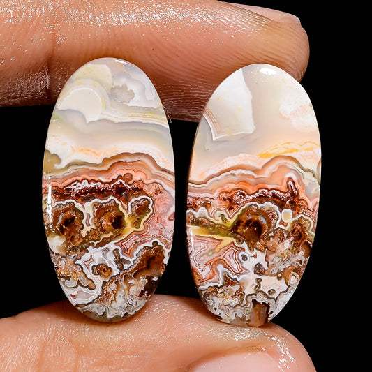 Incredible Top Grade Quality 100% Natural Crazy Lace Agate Oval Shape Cabochon Loose Gemstone Pair For Making Earrings 19 Ct 23X11X2 mm V7443