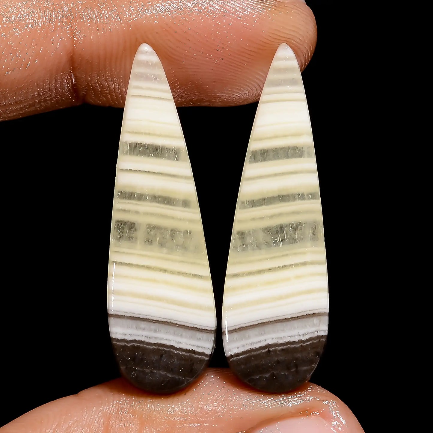 Marvellous Top Grade Quality 100% Natural Zebra Jasper Pear Shape Cabochon Loose Gemstone Pair For Making Earrings 25.5 Ct 33X9X3 mm V-7444