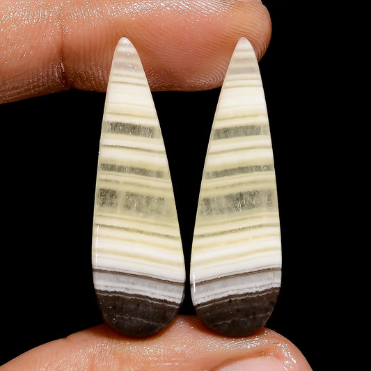 Marvellous Top Grade Quality 100% Natural Zebra Jasper Pear Shape Cabochon Loose Gemstone Pair For Making Earrings 25.5 Ct 33X9X3 mm V-7444