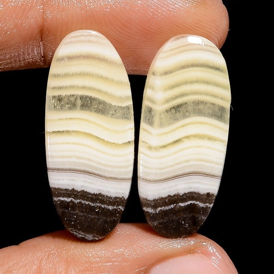 Marvellous Top Grade Quality 100% Natural Zebra Jasper Oval Shape Cabochon Loose Gemstone Pair For Making Earrings 26 Ct. 26X10X3 mm V-7447