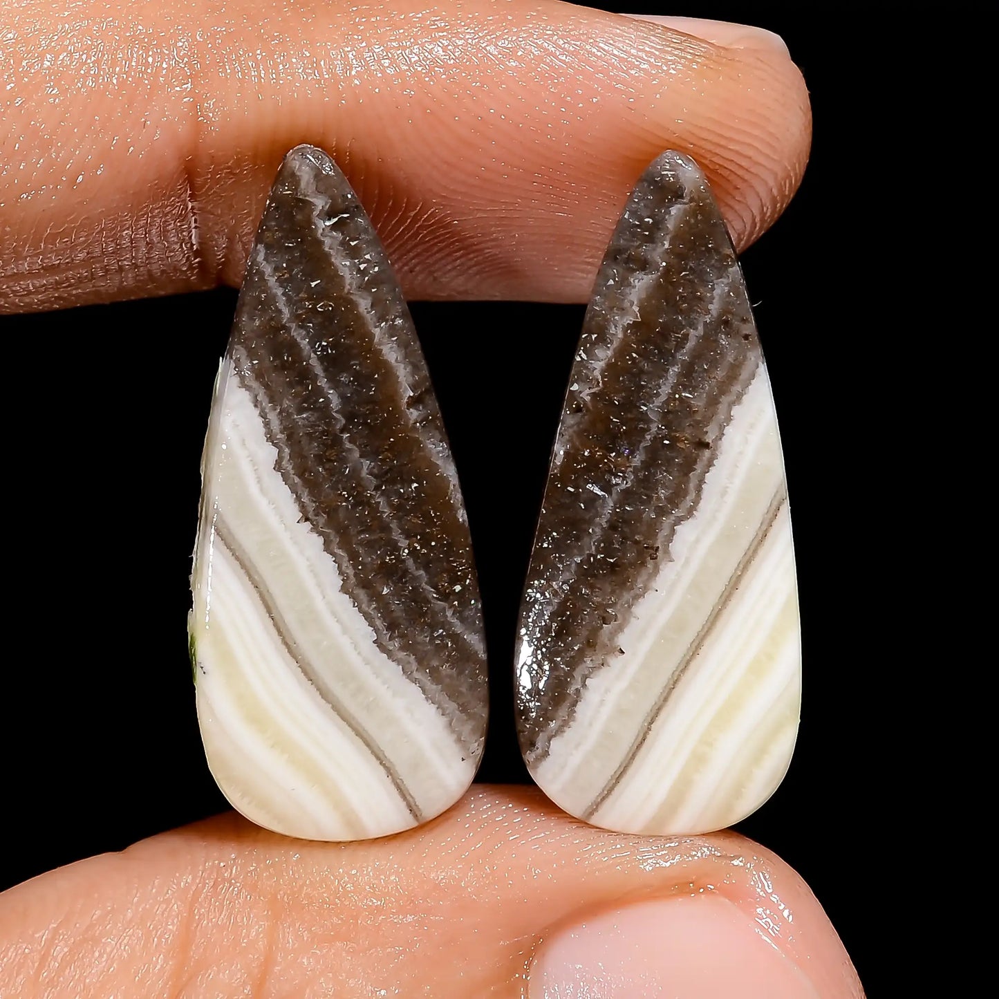 Outstanding Top Grade Quality 100% Natural Zebra Jasper Pear Shape Cabochon Loose Gemstone Pair For Making Earrings 21.5 Ct 26X10X2 mm V-7449