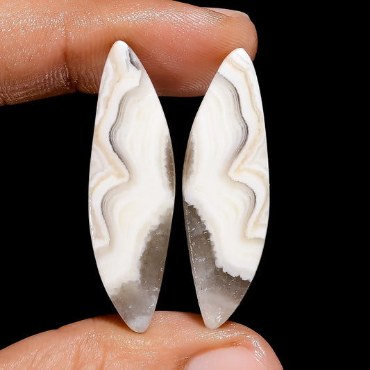 Splendid Top Grade Quality 100% Natural Zebra Jasper Fancy Shape Cabochon Loose Gemstone Pair For Making Earrings 29 Ct. 35X9X3 mm V-7450