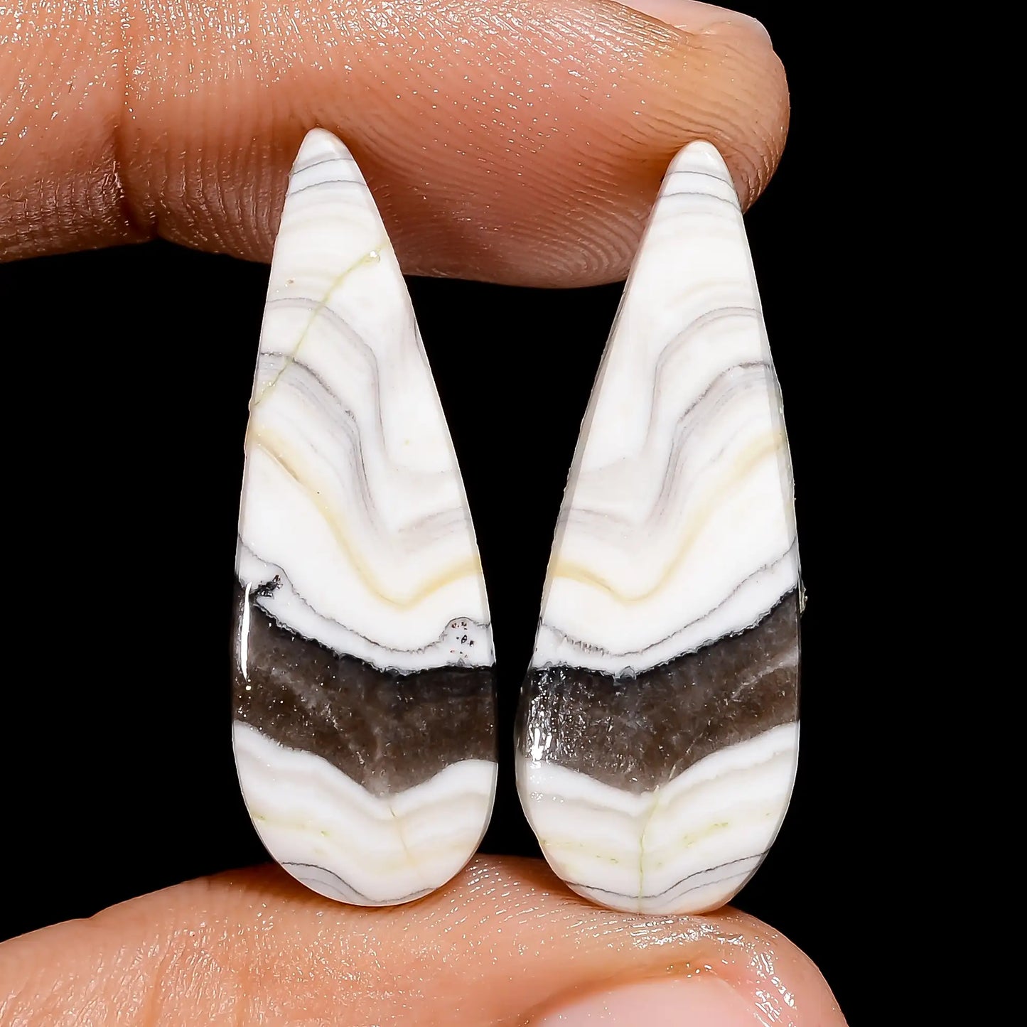 Superb Top Grade Quality 100% Natural Zebra Jasper Pear Shape Cabochon Loose Gemstone Pair For Making Earrings 18 Ct. 27X9X3 mm V-7451