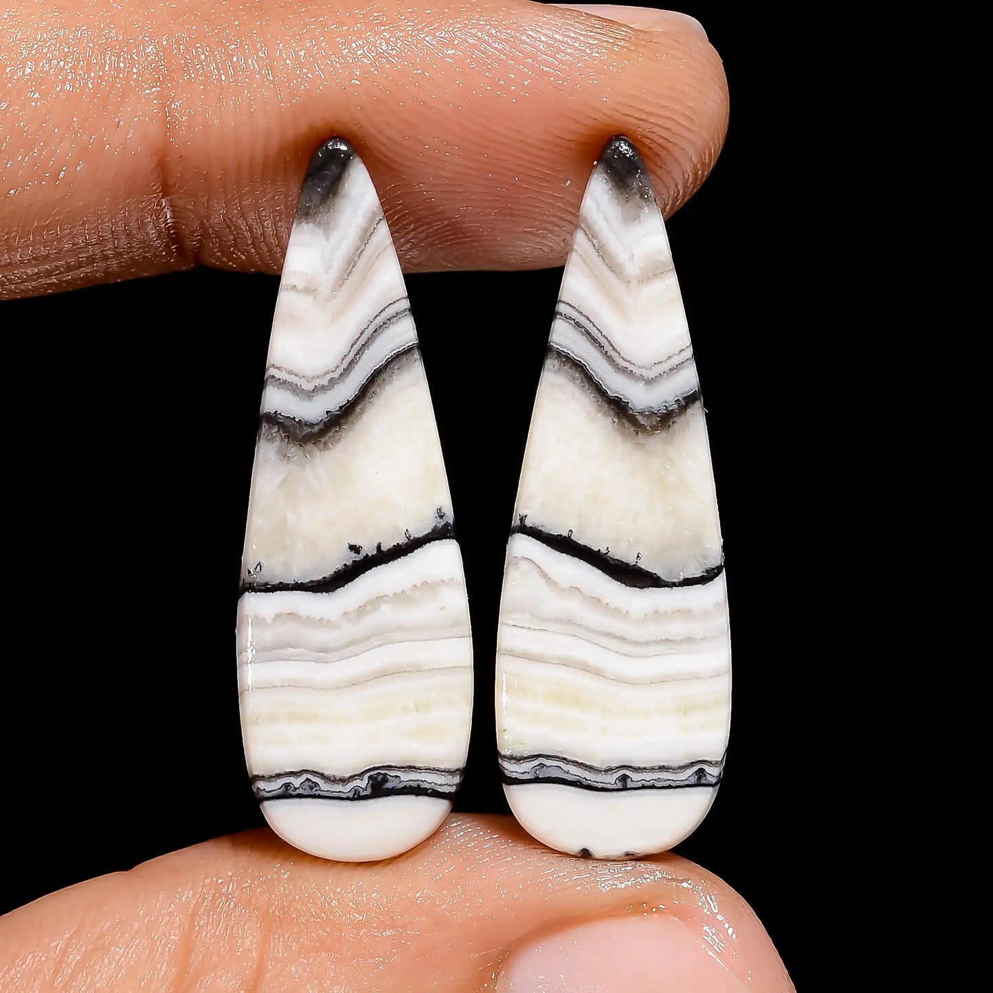 Unique Top Grade Quality 100% Natural Zebra Jasper Pear Shape Cabochon Loose Gemstone Pair For Making Earrings 21 Ct. 30X9X3 mm V-7456