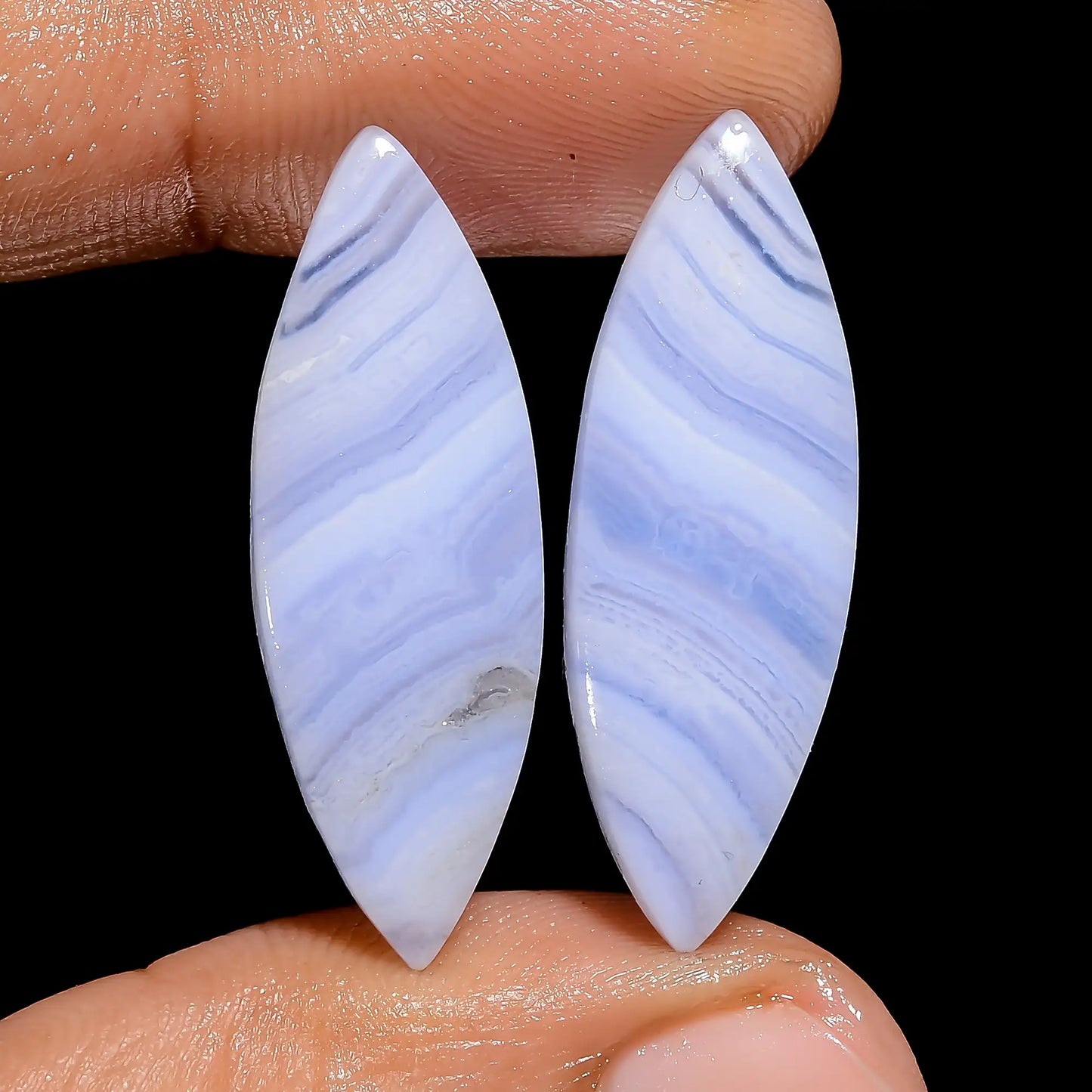 Amazing Top Grade Quality 100% Natural Blue Lace Agate Marquise Shape Cabochon Loose Gemstone Pair For Making Earrings 23 Ct 30X9X3 mm V-7458