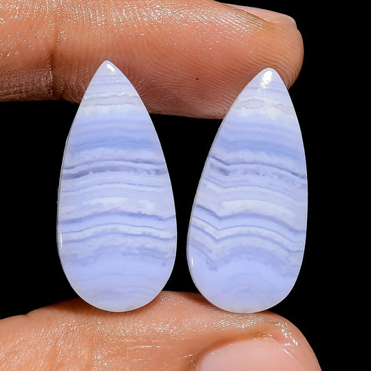 Attractive Top Grade Quality 100% Natural Blue Lace Agate Pear Shape Cabochon Loose Gemstone Pair For Making Earrings 21 Ct 23X10X3 mm V-7459