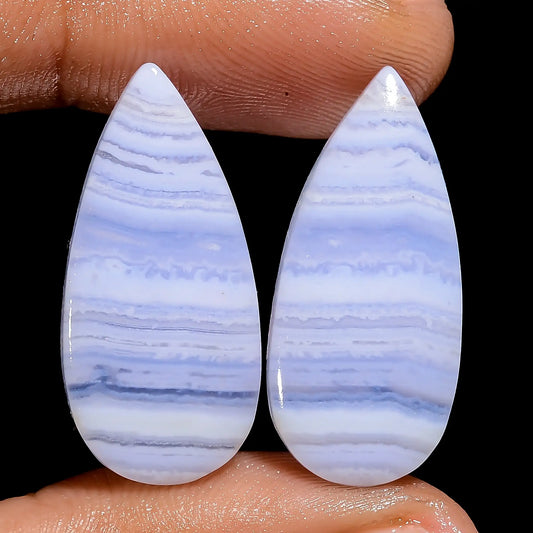 Awesome Top Grade Quality 100% Natural Blue Lace Agate Pear Shape Cabochon Loose Gemstone Pair For Making Earrings 22.5 Ct 25X11X3 mm V-7460