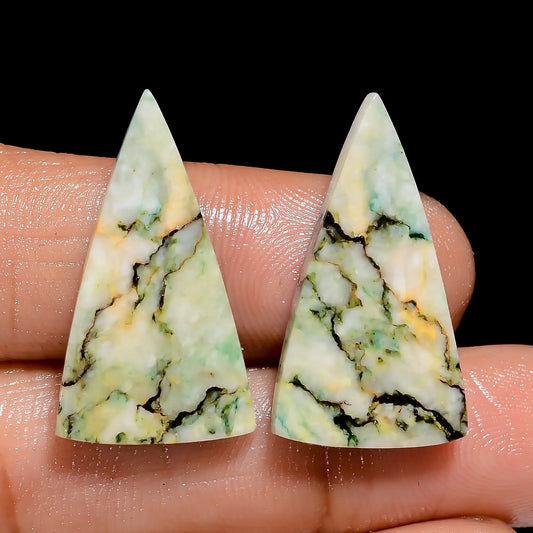 Outstanding Top Grade Quality 100% Natural Mariposite Triangle Shape Cabochon Gemstone Pair For Making Earrings 21.5 Ct. 25X13X2 mm V-7474