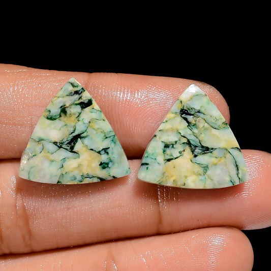 Marvellous Top Grade Quality 100% Natural Mariposite Triangle Shape Cabochon Loose Gemstone Pair For Making Earrings 20.5 Ct 17X17X3 mm V7475