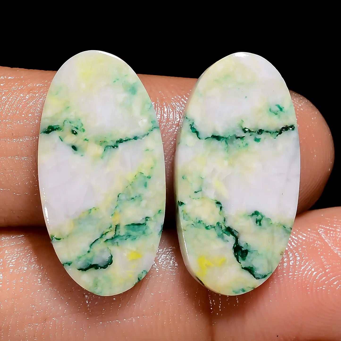 Mind Blowing Top Grade Quality 100% Natural Mariposite Oval Shape Cabochon Loose Gemstone Pair For Making Earrings 20 Ct. 22X10X2 mm V-7476