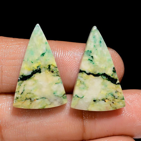 Outstanding Top Grade Quality 100% Natural Mariposite Triangle Shape Cabochon Gemstone Pair For Making Earrings 21.5 Ct. 22X14X3 mm V-7477