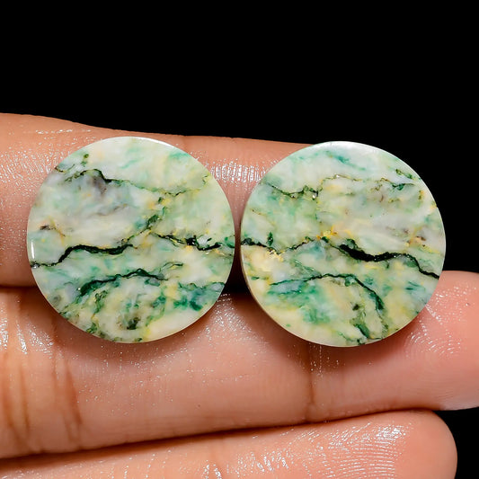 Splendid Top Grade Quality 100% Natural Mariposite Round Shape Cabochon Loose Gemstone Pair For Making Earrings 30.5 Ct. 19X19X3 mm V-7478