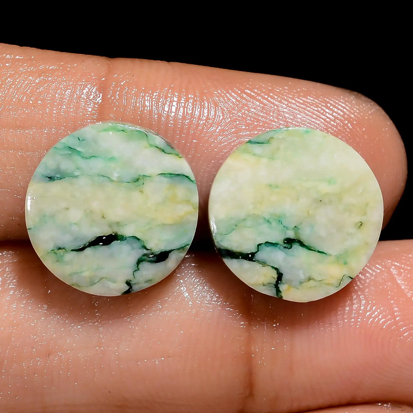 Superb Top Grade Quality 100% Natural Mariposite Round Shape Cabochon Loose Gemstone Pair For Making Earrings 14.5 Ct. 12X12X3 mm V-7479