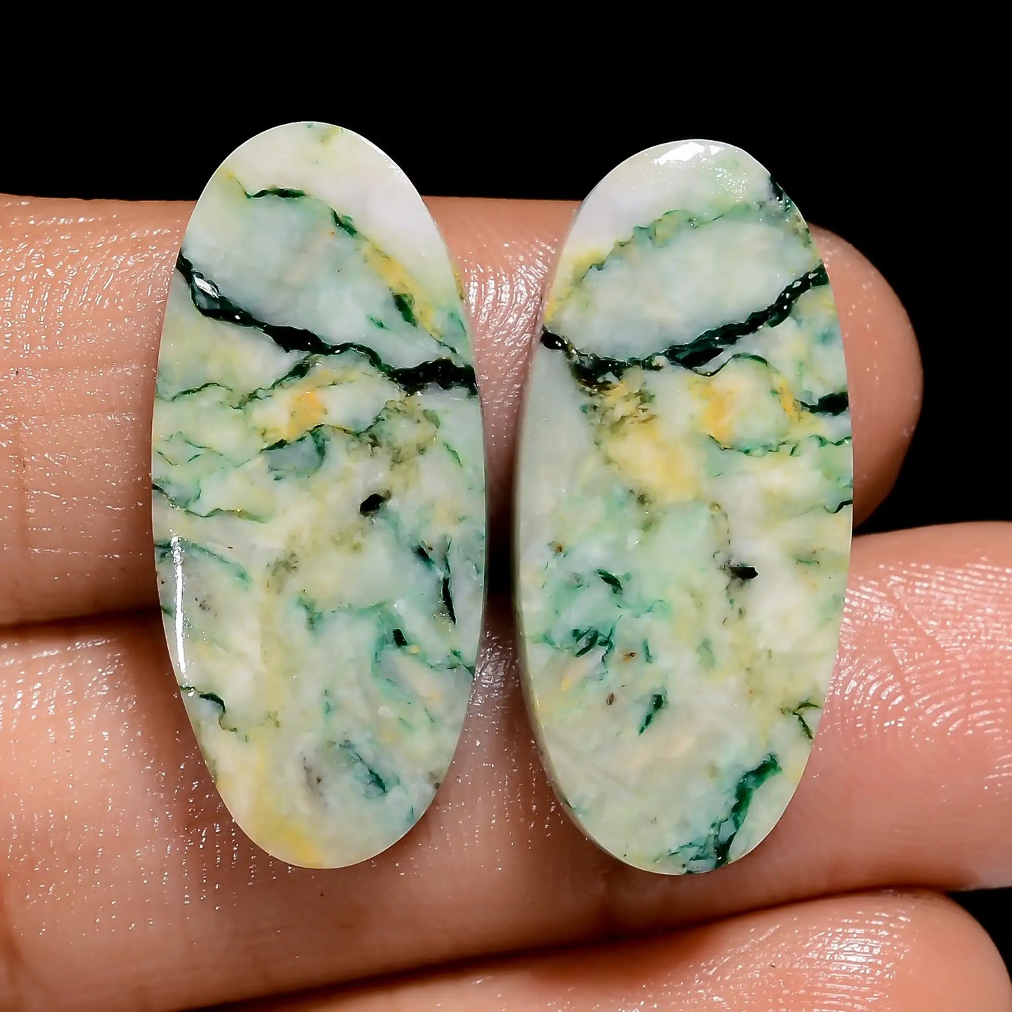 Stunning Top Grade Quality 100% Natural Mariposite Oval Shape Cabochon Loose Gemstone Pair For Making Earrings 27 Ct. 26X10X2 mm V-7480