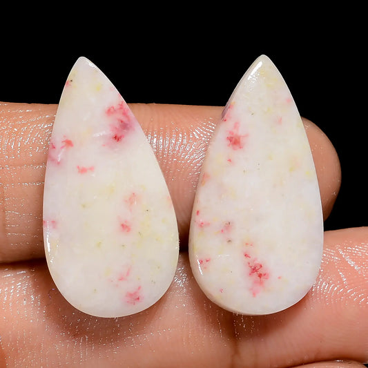 Classic Top Grade Quality 100% Natural Cinnabar Pear Shape Cabochon Loose Gemstone Pair For Making Earrings 20.5 Ct. 25X12X2 mm V-7490