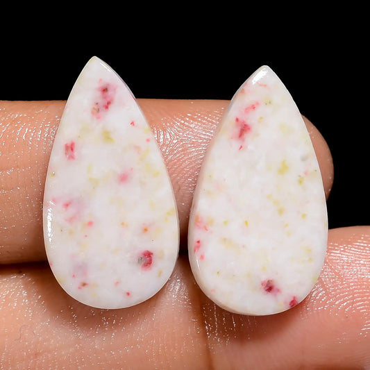 Dazzling Top Grade Quality 100% Natural Cinnabar Pear Shape Cabochon Loose Gemstone Pair For Making Earrings 15.5 Ct. 22X11X2 mm V-7491