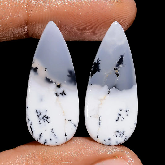 Excellent Top Grade Quality 100% Natural Dendrite Opal Pear Shape Cabochon Loose Gemstone Pair For Making Earrings 18 Ct. 26X11X2 mm V-7492