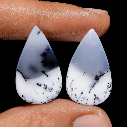 Exclusive Top Grade Quality 100% Natural Dendrite Opal Pear Shape Cabochon Loose Gemstone Pair For Making Earrings 20 Ct. 24X14X2 mm V-7493