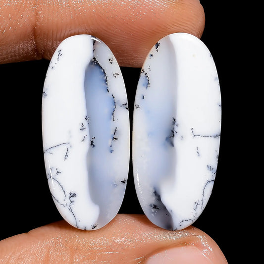 Elegant Top Grade Quality 100% Natural Dendrite Opal Oval Shape Cabochon Loose Gemstone Pair For Making Earrings 21 Ct. 27X11X2 mm V-7494