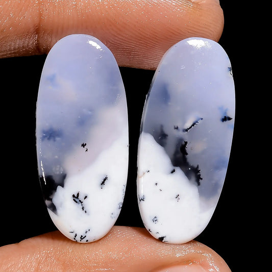 Fantastic Top Grade Quality 100% Natural Dendrite Opal Oval Shape Cabochon Loose Gemstone Pair For Making Earrings 24 Ct. 26X11X3 mm V-7496